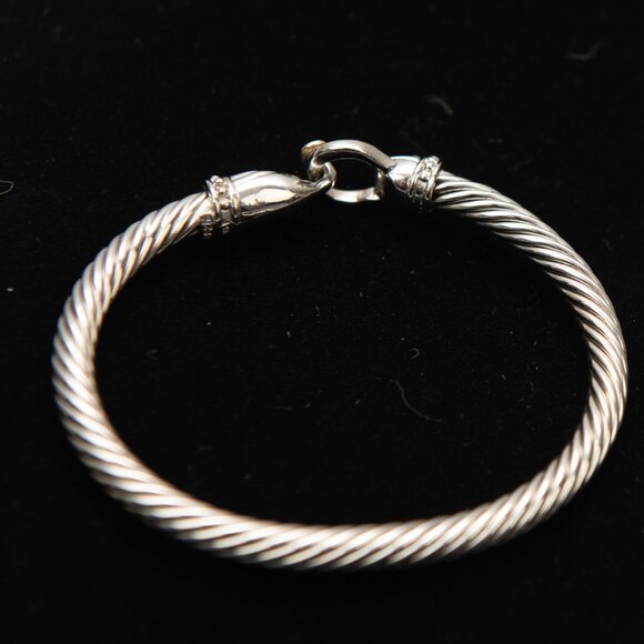 14K White Gold + 925 Sterling Silver Cable Buckle Bracelet Designer Style - Picture 4 of 9